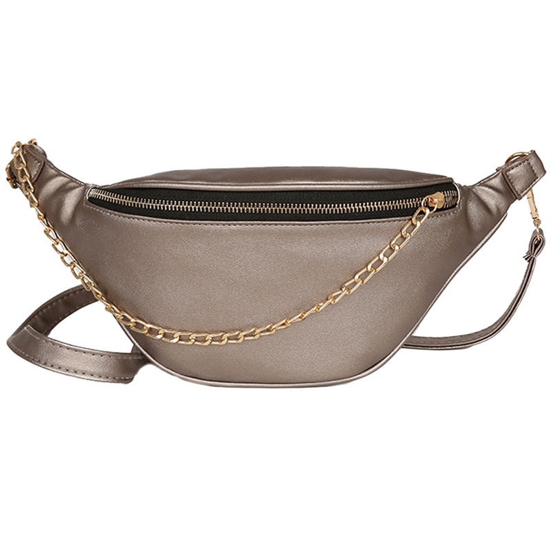 Women Waist Bags Leather Beach Hip Bag Chain Messenger Chest Crossbody Chest Bag Luxury Adjust Hip(Champagne Gold): Default Title