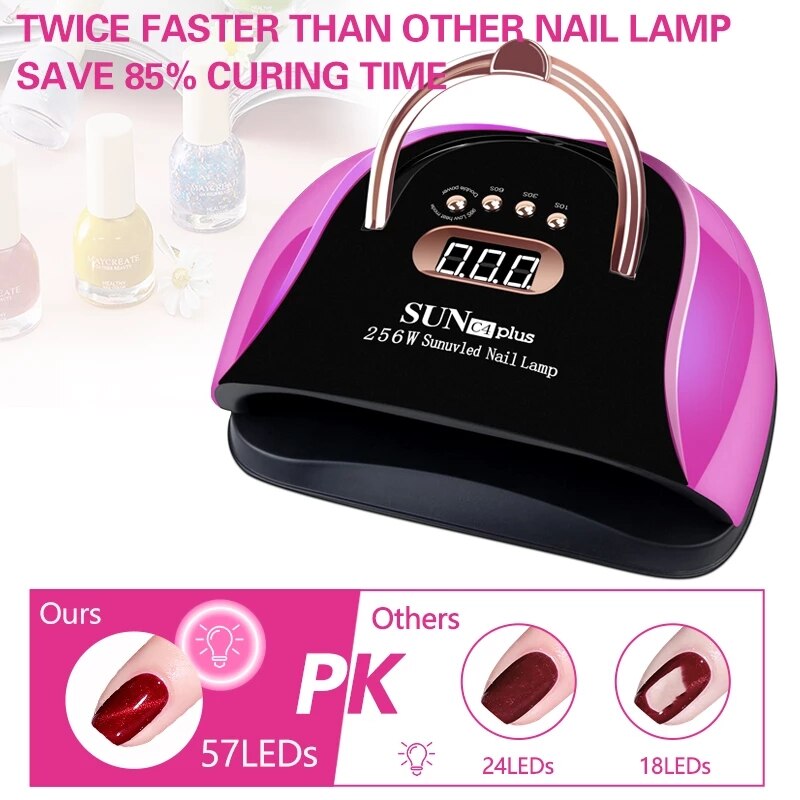 Lámpara de uñas de Gel UV Led de alta potencia, 256W, esmalte de cabina, 57 LED, equipo de secado para lámpara de manicura