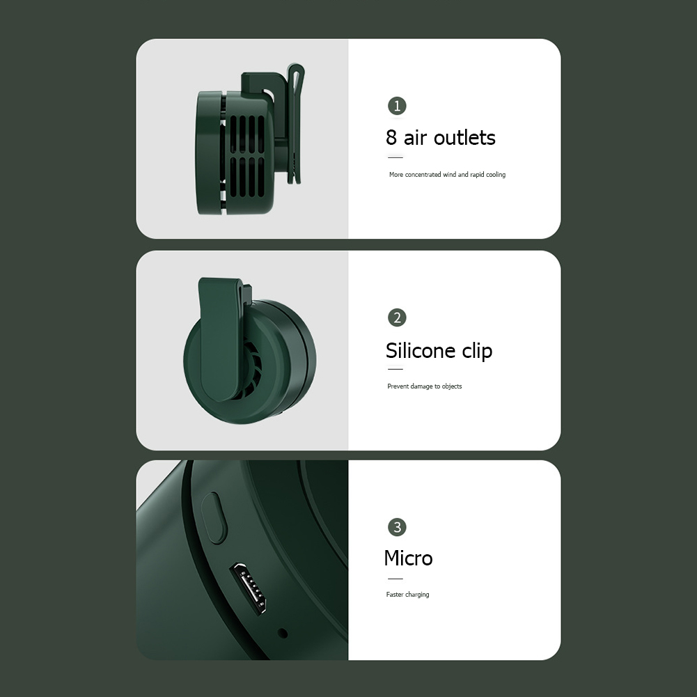 Bärbar bladlös elektrisk fläkt justerbar 3 hastigheter upphängd hängande midja nacke midja fläkt lämplig för utomhusbruk