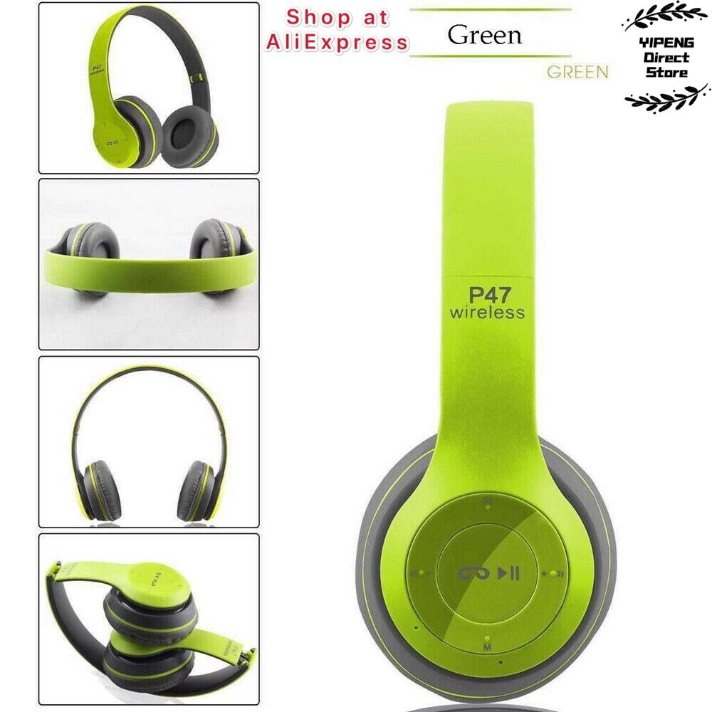 P47 langattomat kuulokkeet hifi stereo taitettava bluetooth-kuuloke mikrofonilla tuella sd-kortti  ps4 älypuhelimen tablet-kannettavalle: Vihreä