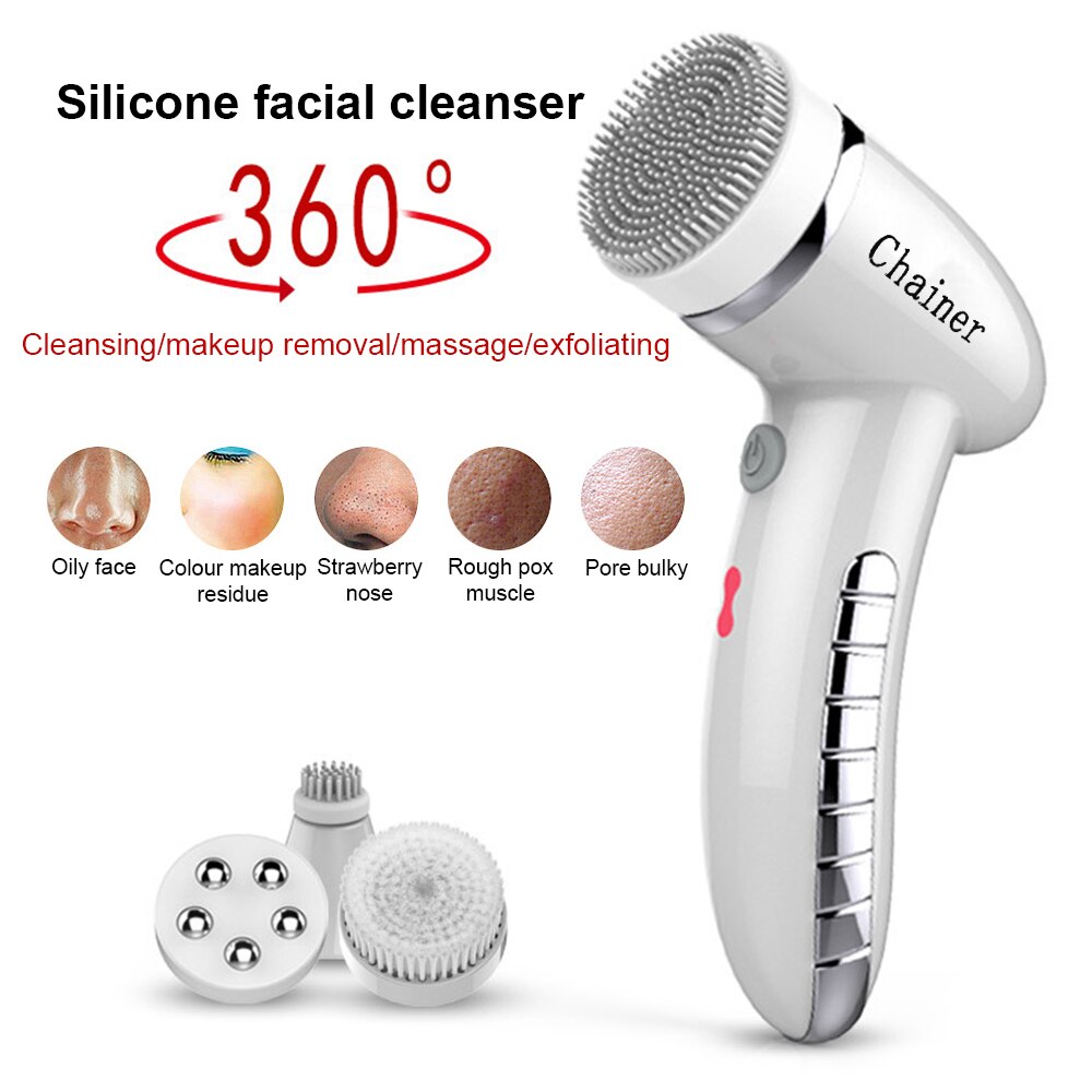 4 in 1 Electric Facial Cleanser Face Cleaning Skin Pore Cleaner Body Cleansing Massage Head Remover Machine Handy Facial Machine