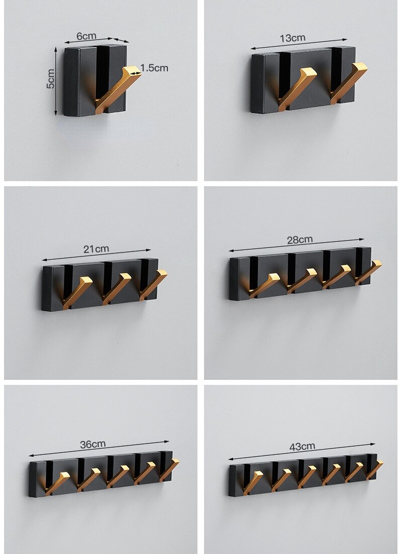 Toallero plegable Invisible de estilo europeo, Colgador de gancho de pared para baño, cocina, dormitorio, pasillo, color oro negro, 5 luces