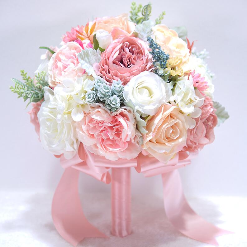 JaneVini Romantic Pink Purple Bridal Flower Bouquet Wedding fleur rose Peonies Bride Bouquets fleurs artificielles: Pink