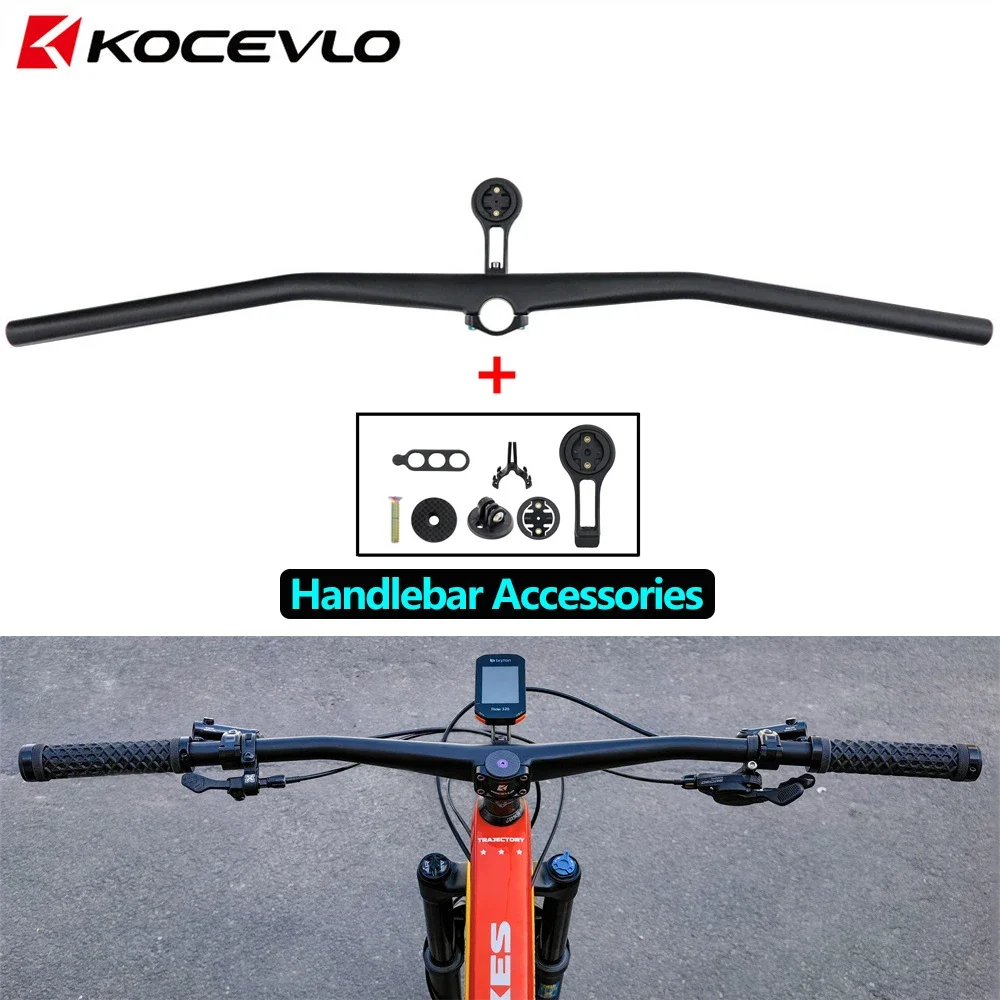 KOCEVLO Manillar integrado de bicicleta de cross AM de fibra de carbono, manillar XC para bicicleta de montaña MTB con soporte para computadora, mango de bicicleta de 800 mm