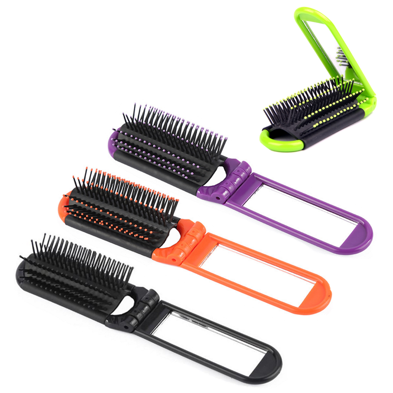 Cepillo de pelo plegable portátil con espejo, peine de viaje compacto, monedero de tamaño bolsillo, nueva , 1 unidad