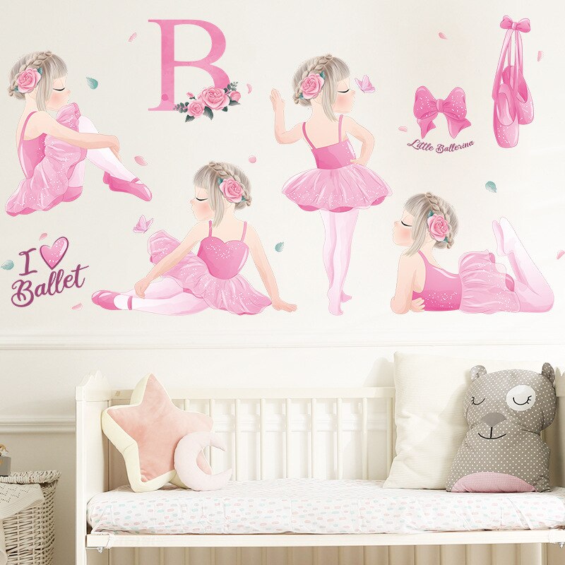 Cute Dancing Girl Wall Stickers for Kids Girls Rooms Decoration Bedroom Girl Wallpaper Room Decor Nursery Stickers Wall Decals