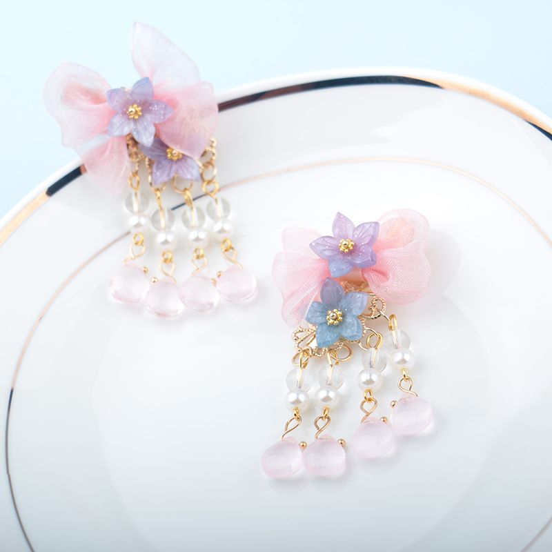 Niedliche haaraccessoires für mädchen, hanfu-blumen-haaraccessoire, 4 cm x 6.5cm rosa-blaue haarspangen: 2