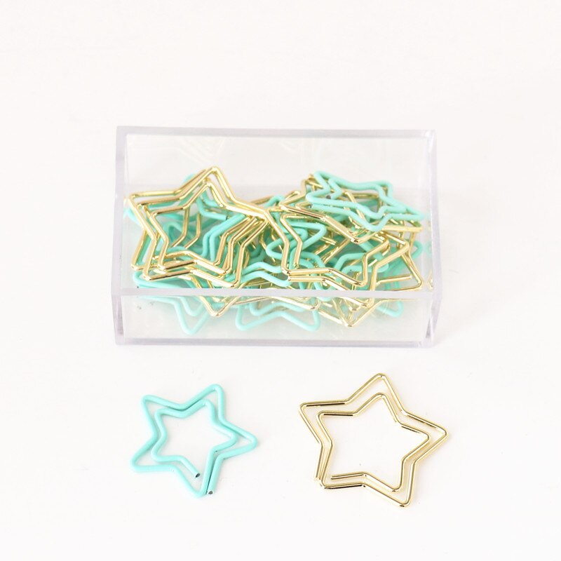 TUTU 20PCS/LOT star Shape Paper Clipsgreen pink Color Funny Kawaii Bookmark Office School Stationery Marking Clips H0028: green mix gold