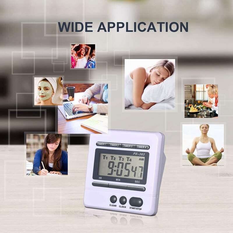 Digital Countdown Timer 4 Channel Count Up Down Kitchen Cooking Timer Clock