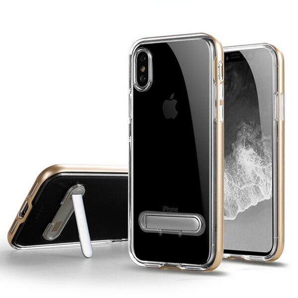 Luxury Handphone With Kickstand Mobile Casing Crystal Clear PC Bumper TPU Hybrid Back Cover For iPhone 8 X Case