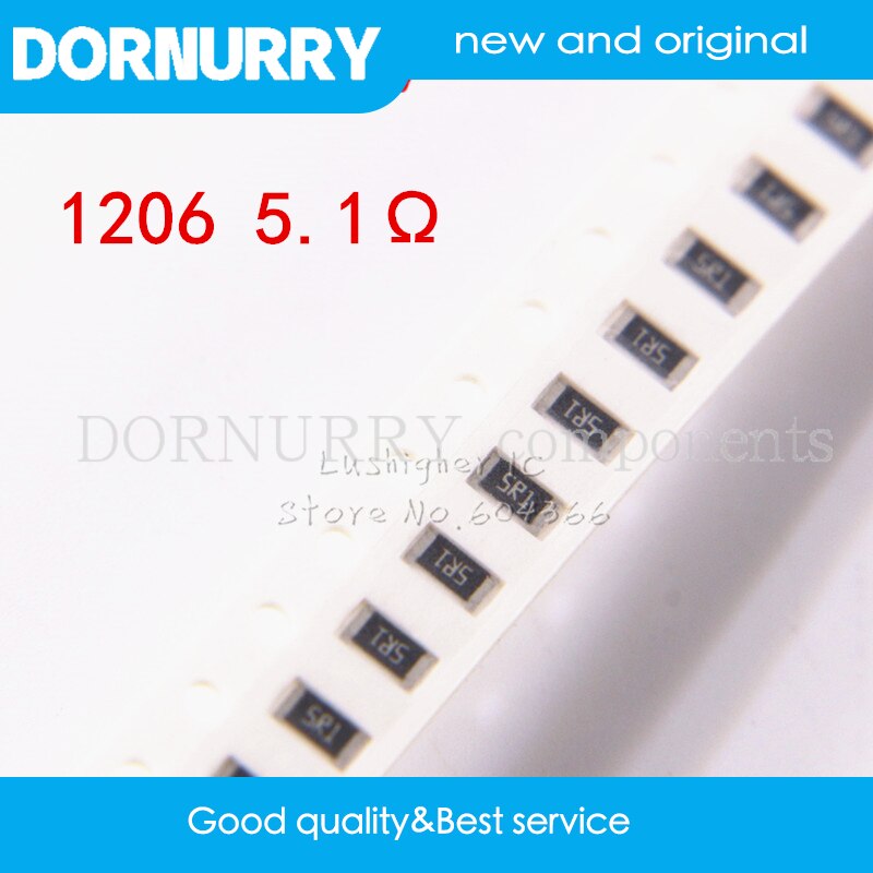 100PCS 1206 SMD Resistor 5% 5.1 Ohm 5R1 5.1ohm DORNURRY
