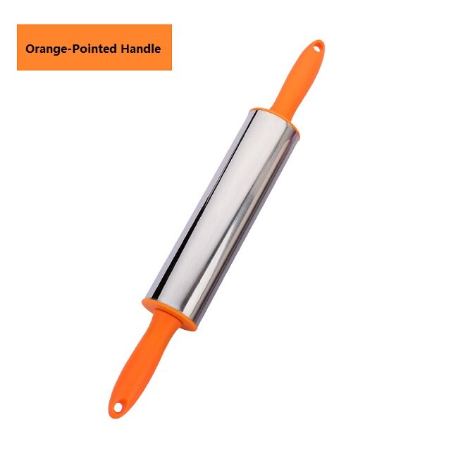Multicolor 39cm Rolling Pin 304Stainless Steel PVC Round Pointed Handle Kitchenware Effortless Roller Nonstick Eco-friendly: OrangePointed