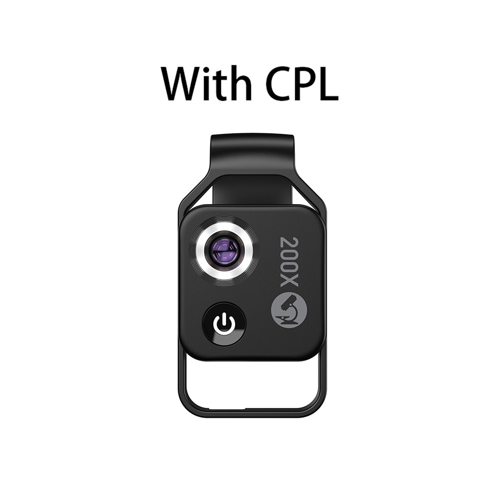 Apexel 200x forstørrelse mikroskop linse til telefon kamera linse telefon mobil makro linse til iphone 12 til huawei smartpho: Sort med cpl