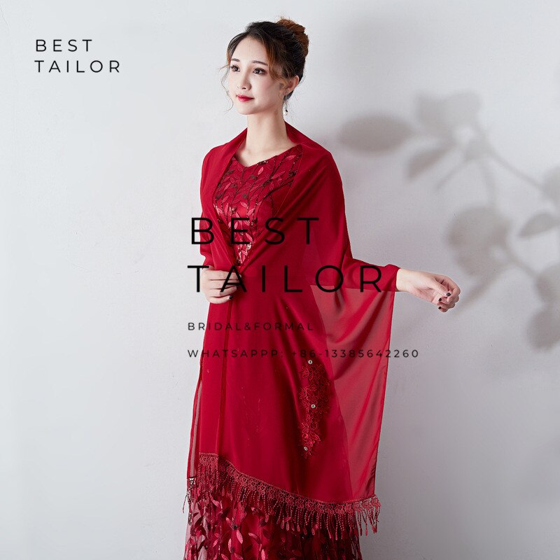 Color Available ! Wedding Jackets Bolero Bridesmaid Scarf Shawl Tassel Appliques Formal Party Gown Chiffon Wedding Accessories: Color 9