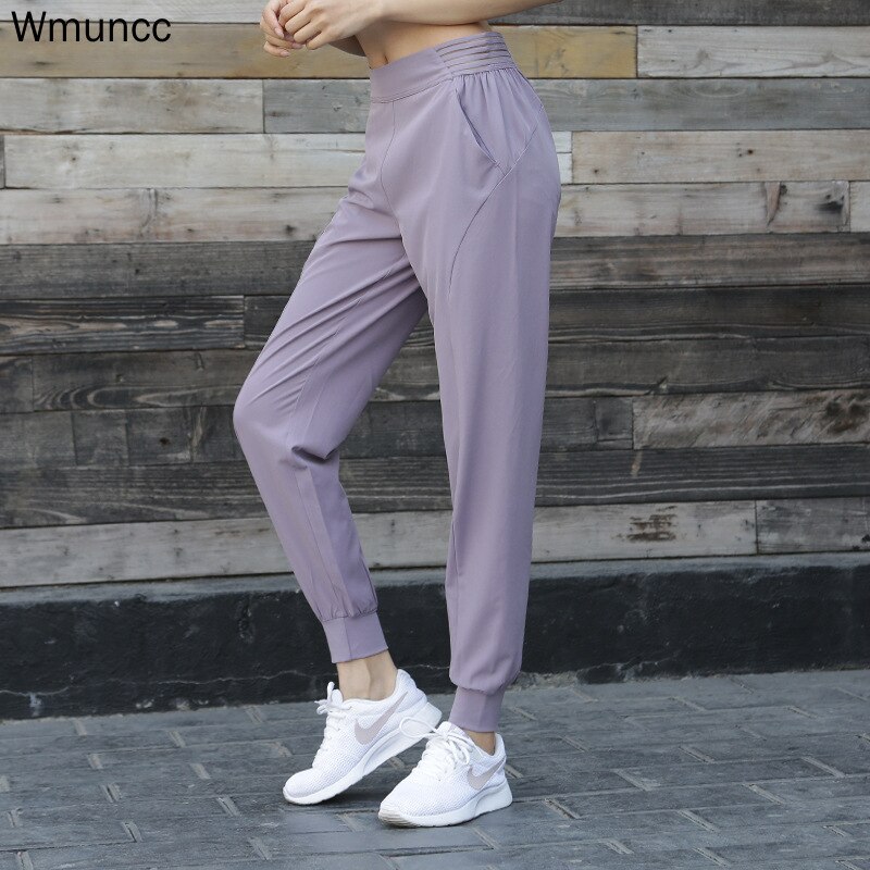 Wmuncc joggingbukser løst åndbart gym leggings sport kvinder fitness yoga bukser elastisk talje bukser løb træning outdoo