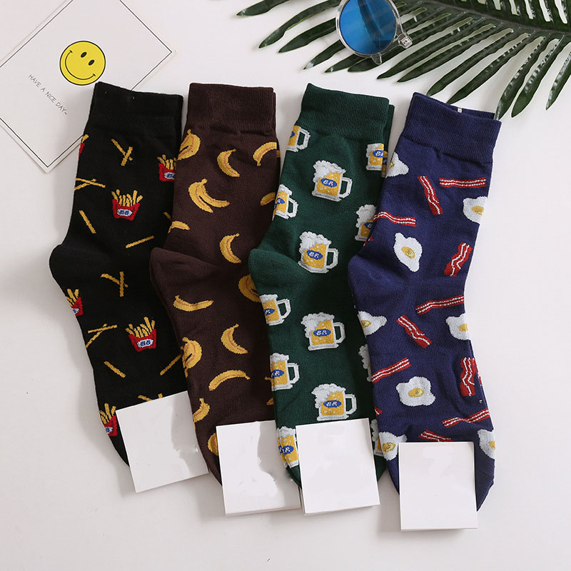 Frieten Banaan Bier Stijl Sokken Gelukkig Grappig Katoenen Sokken Cartoon Sokken Mannen Vrouwen Voedsel Fruit Streetwear Unisex Casual Sokken