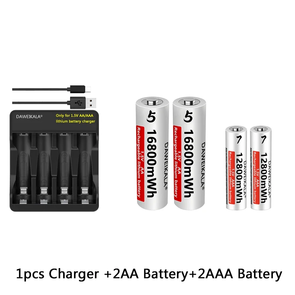 Batería AA de 16800mWh y 1,5v, pilas recargables de litio AAA de 12800mWh para juguetes de Control remoto, teclados y ratones inalámbricos: Morado