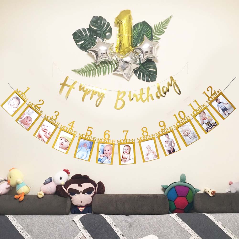Babyfotobanner, baby's eerste jaar, verjaardagsdouche, papieren banner, baby's 1-12 maanden fotohokje, slinger, maandelijkse mijlpaal