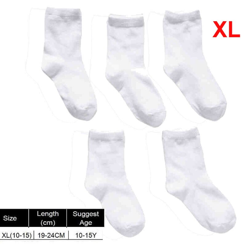5 Pairs Kids Pure White Sock Baby Boy Girl Solid Breathable Cotton Sport Spring: XL