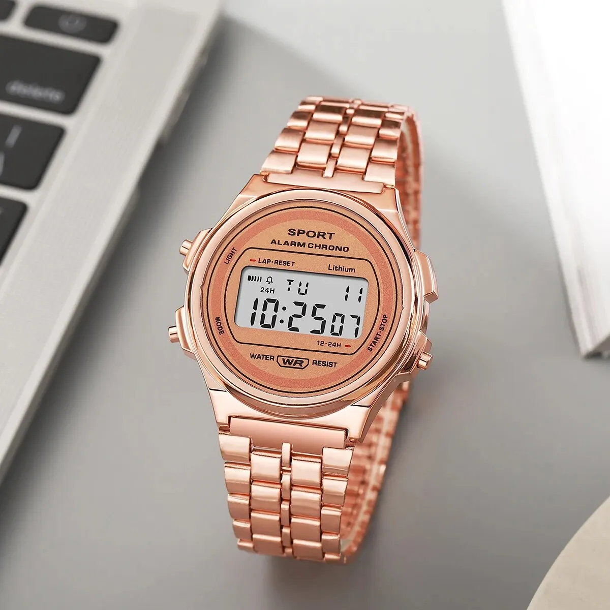 Montre électronique LED décontractée pour femme: Rose