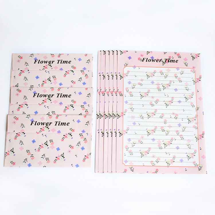 12 feuilles lettre papier 6 pièces enveloppe ensemble Kawaii fleur écriture papier enveloppe lettre Pad dessin carte de voeux avec enveloppes: Pink Flower