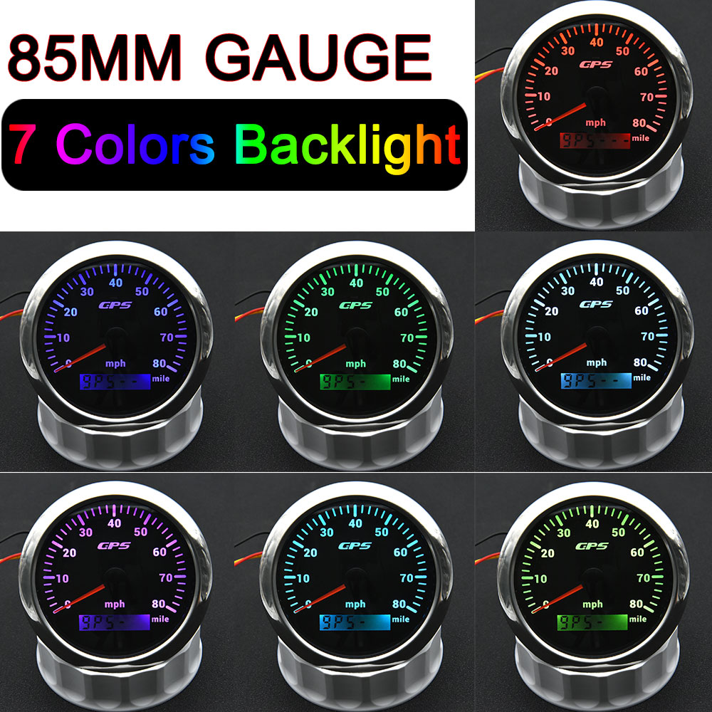 Universal Motorcycle Speed Meter Odometer Gauge Speed 85MM GPS Speedometer MPH Mile Odometer For Car Boat Truck UTV 7 Colors