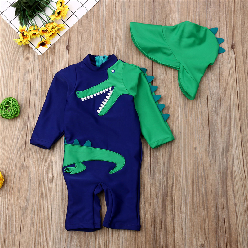 Trend Kinderen Meisje Bloemen Dinosaurus Patroon Badpak Een Stuk Zwemkleding Strand Goliday Zwemmen Kostuum Outfits Met Hoed: 2 / 110 CM