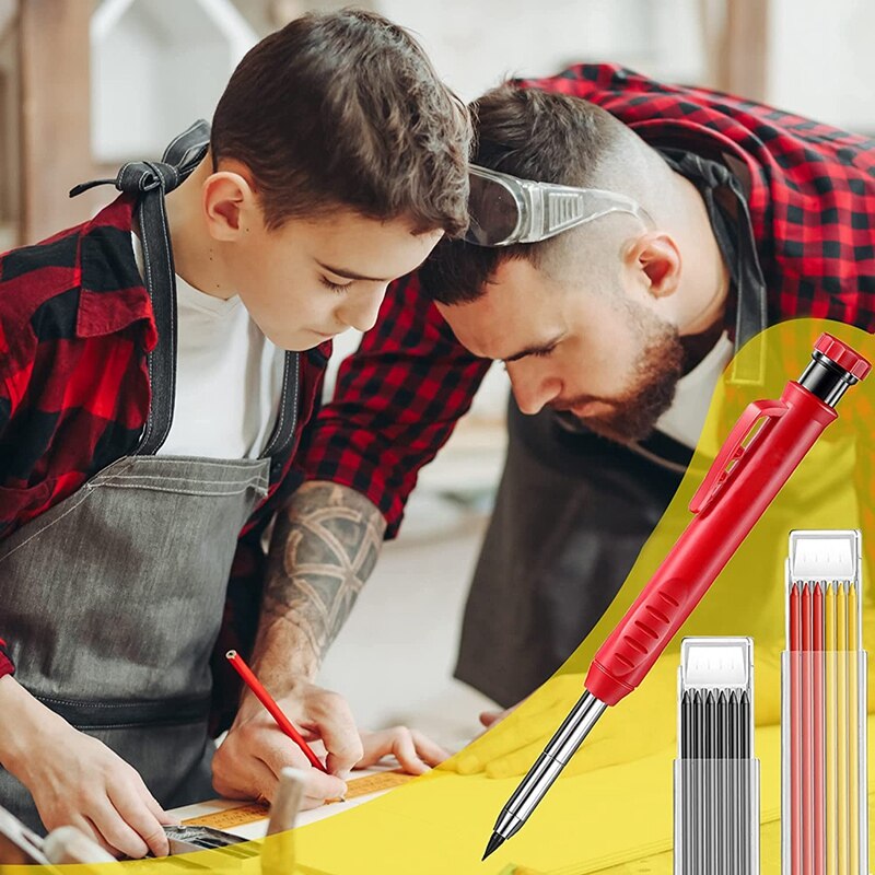 Timmerman Potlood 12 Refill Leads Ingebouwde Puntenslijper Bouw Potloden Voor Timmerman Bouw Houtbewerking Gereedschap