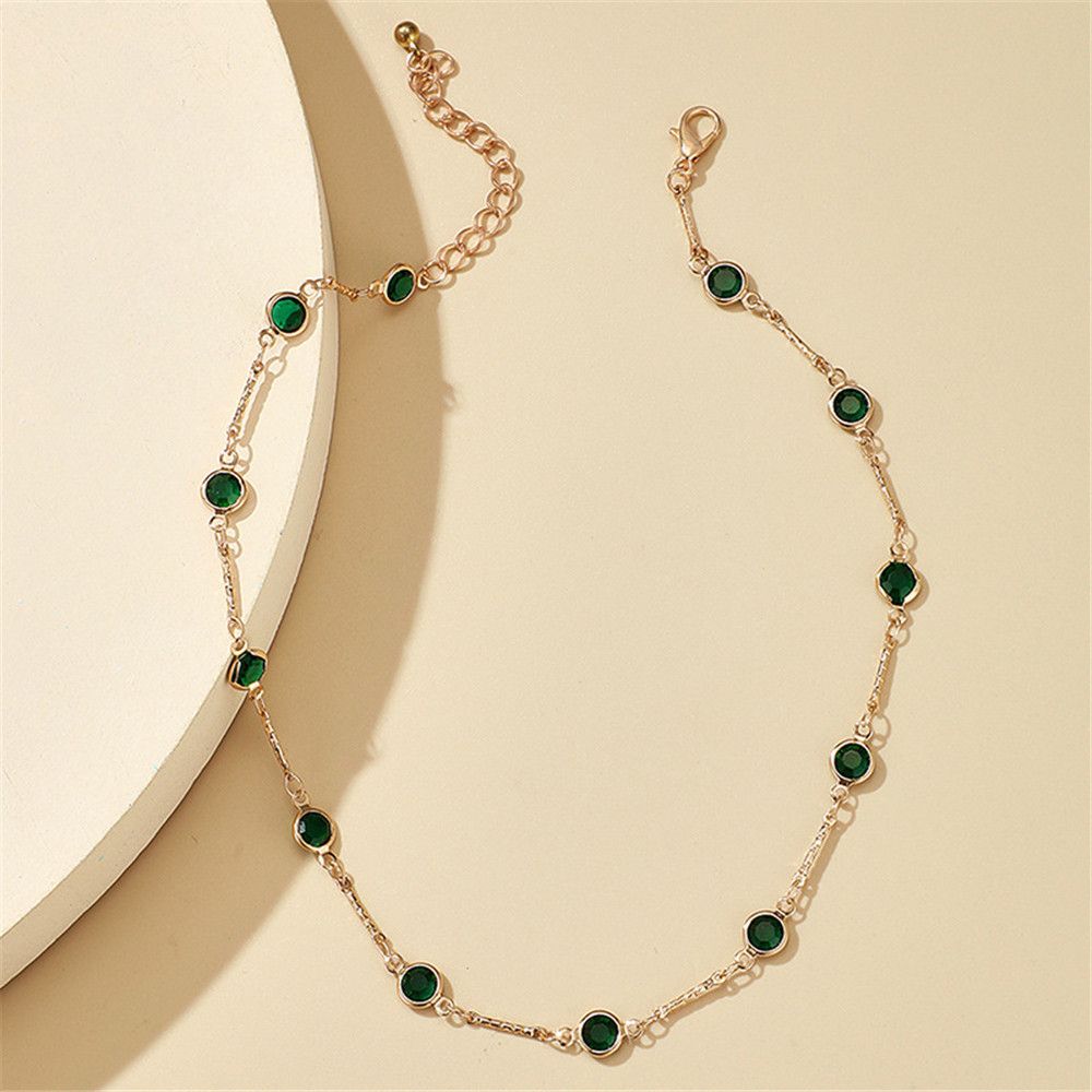 1Pc Tredny Green Rhinestone Ketting Choker Ketting Voor Vrouwen Goud Kleur Lichtmetalen Metalen Handgemaakte Sieraden Accessoires Kraag