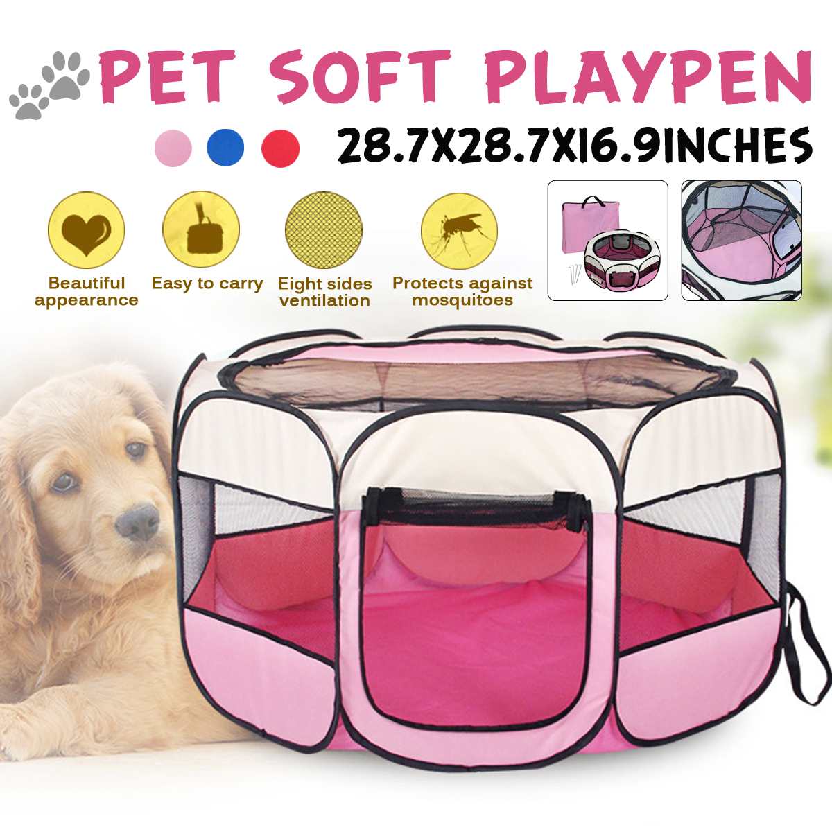 Canis ao ar livre portátil cercas casas da barraca do cão para cães dobrável interior filhote de cachorro gatos pet gaiola octagon cerca 73x73x43cm