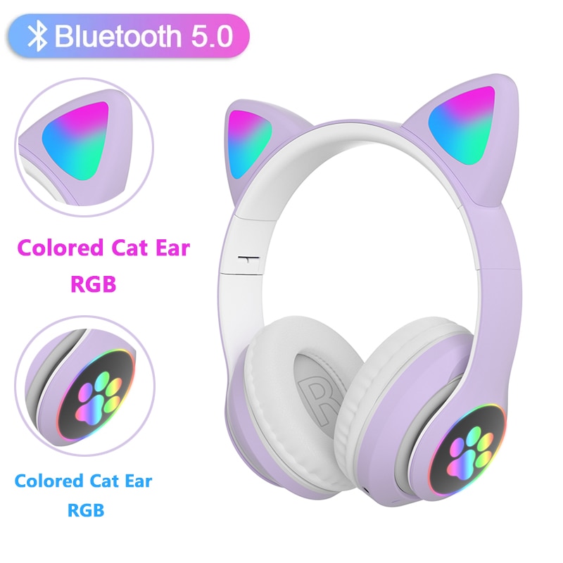 Rvb chat oreille sans fil casque Bluetooth 5.0 basse bruit annulation adultes enfants fille casque soutien TF carte avec micro accolade