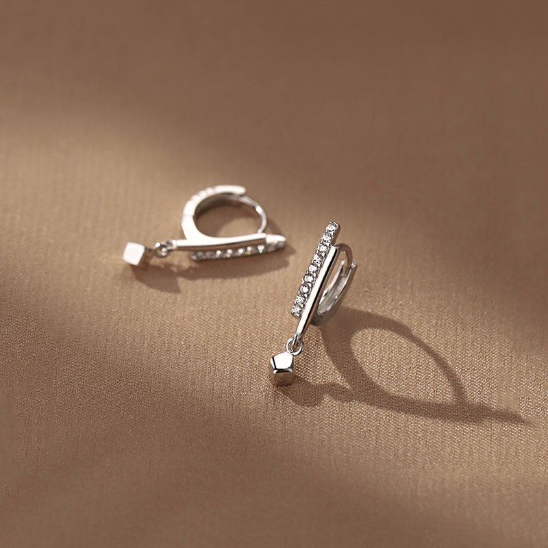 ANENJERY Luxury Shiny Zircon Small Square Hoop Earring For Women Party Daily Geometric Jewelry Accessories S-E1298: Silver Color