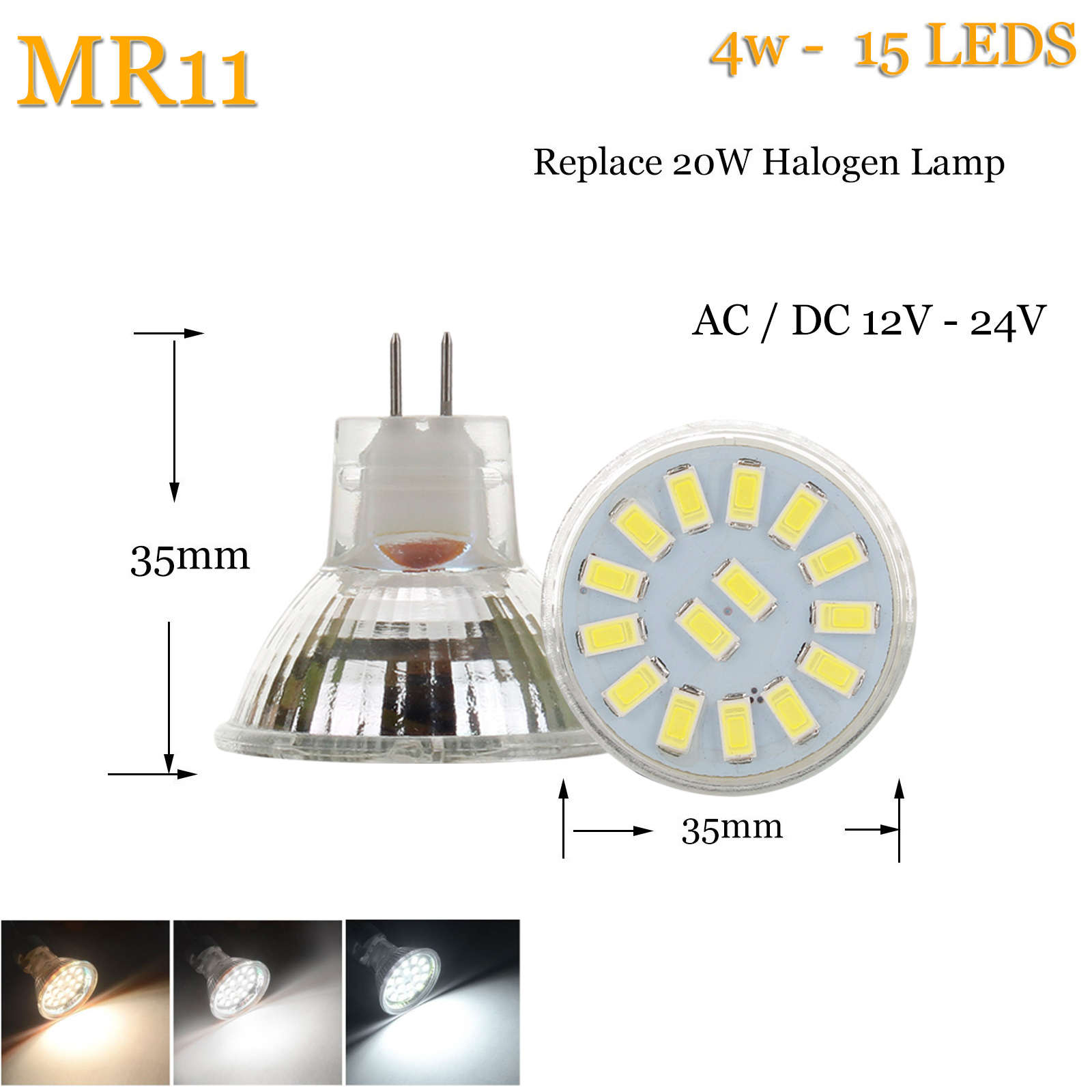 Bombillas de foco LED MR11 GU4.0 AC/DC 12V 24V 5733/2835 SMD 2W 3W 4W lámpara blanca cálida/fría/Neutral reemplaza la luz halógena 9-18 LED: Blanco / Verde