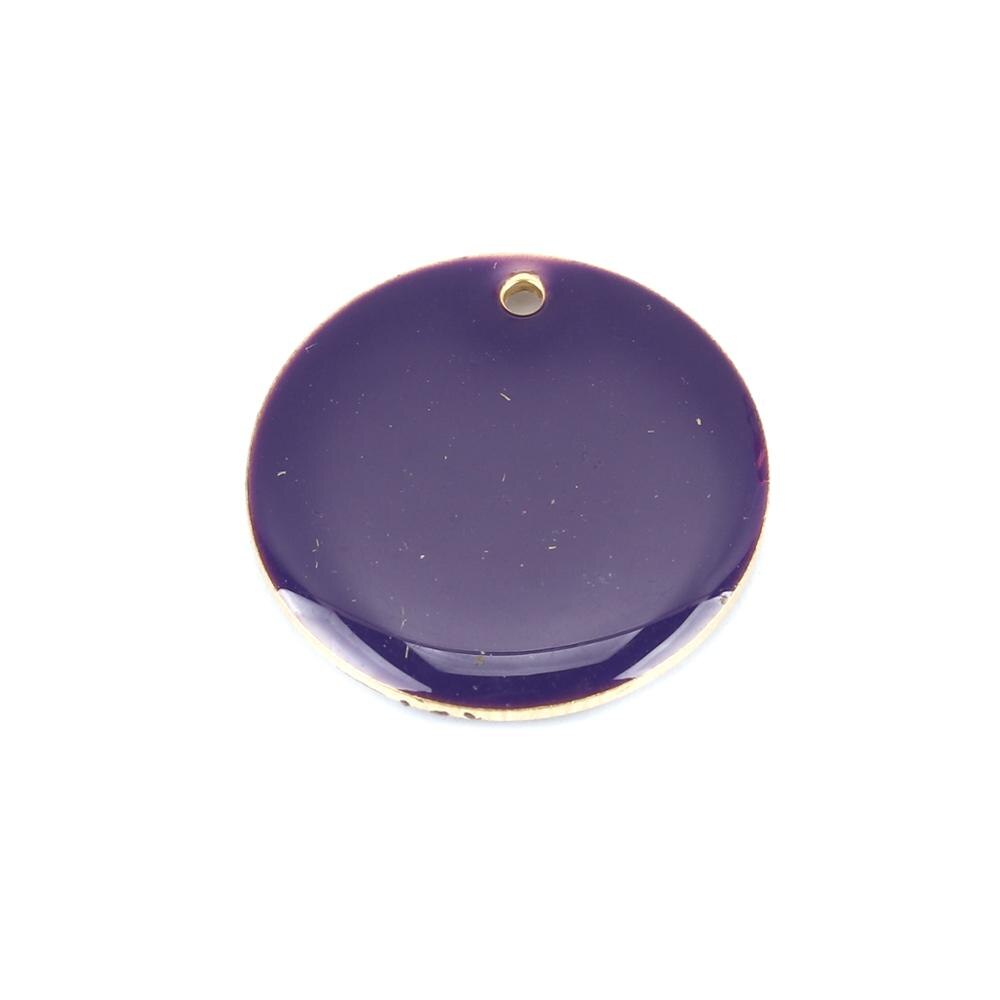 Doreen Box Copper Enamelled Sequins Charms Gold Color Metal Candy Color Round Pendants Jewelry 20mm Dia., 5 PCs: Purple