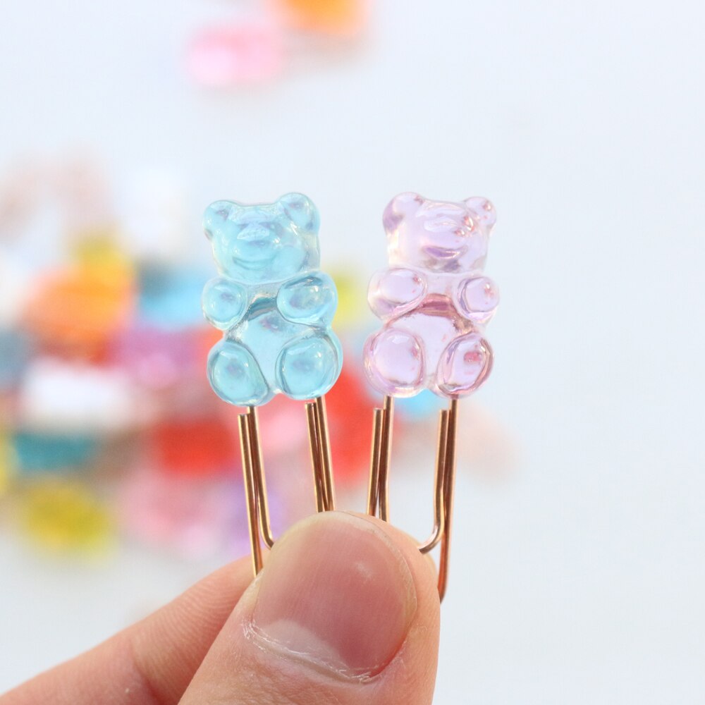 Domikee cute Korean bear shape office school paper clips set student candy memo clips bookmark stationery supplies 6pcs