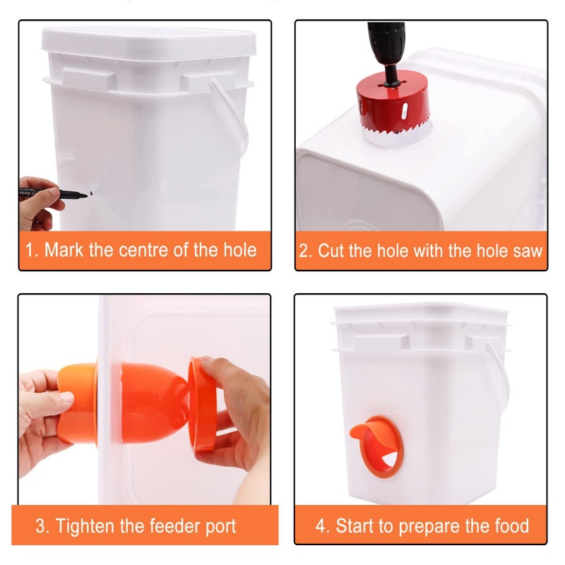 Poultry Automatic Gravity Feeder DIY Rainproof Feeder Port Kit for Bucket Tank Barrels Bins Gravity Feed Kit Troughs Opener Tool
