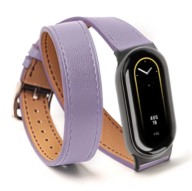 For Mi Band 8 Strap Leather band For Xiaomi Mi Band 9 Wrist Strap Correa Watch Replacement Miband 8 NFC Sports Bracelet Pulseira: White Light Pur