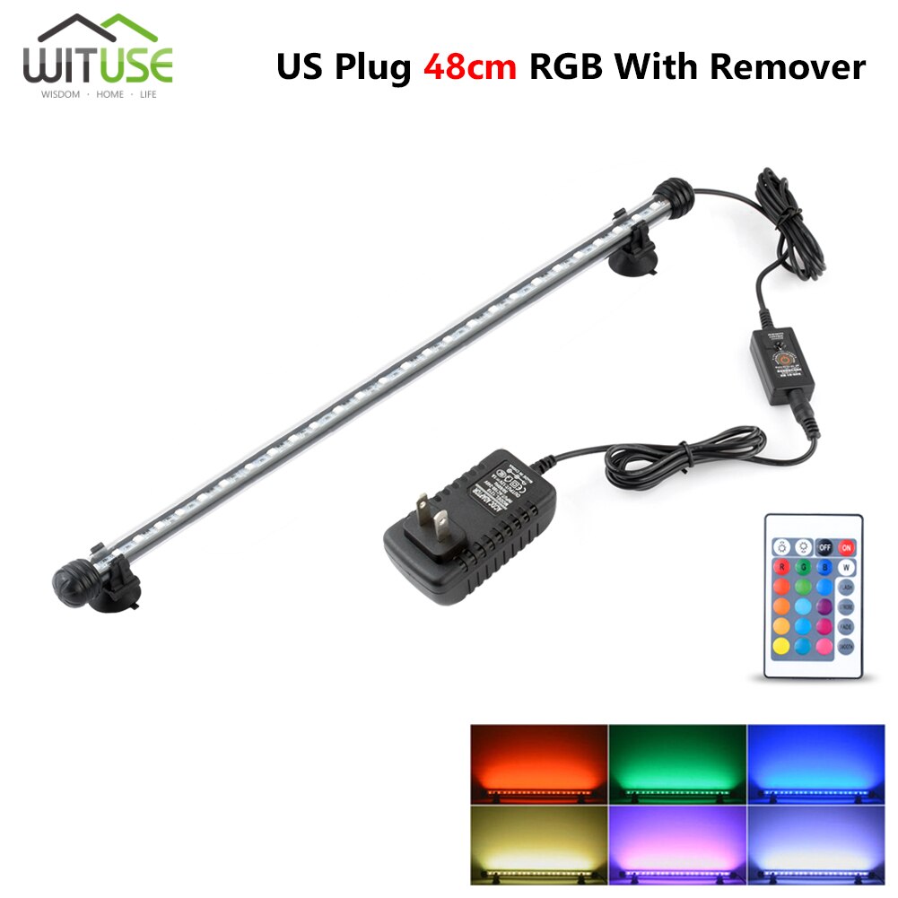 19cm 28cm 38cm 48cm 5050 rgb led aquariumverlichting aquarium onderwaterverlichting aquatische luchtbel zuurstoflamp eu ons uk stekker: 48cm met afstandsbediening ons