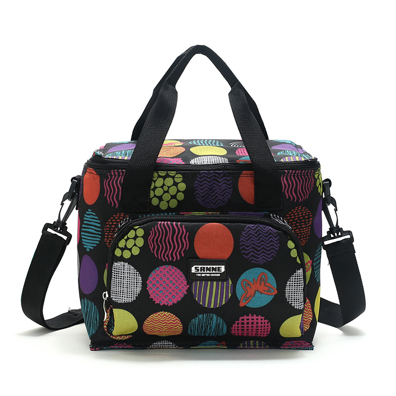 Oxford Double Layer Cooler Lunch Bag Printed Insulated Thermal Food Picnic Handbag Portable Shoulder Lunch Box Tote: dot