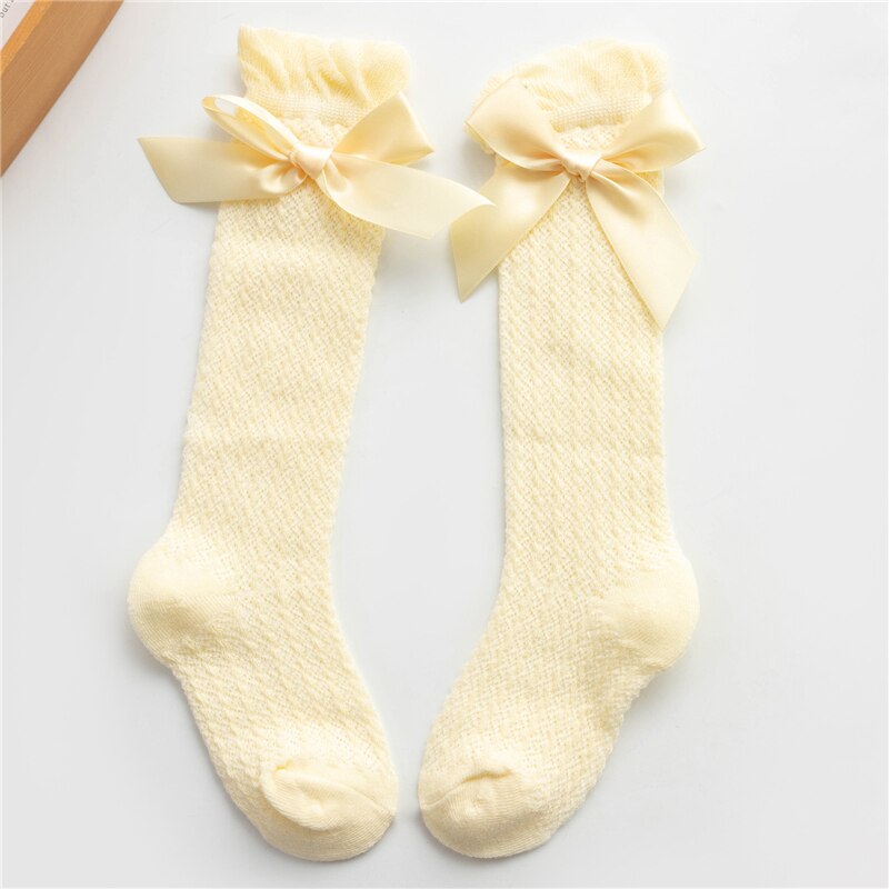 Mädchen Socken Knie Hohe Bowknot Plaid für freundlicher freundlicher Kausalen Elastische Lange Hoch Socken Kleinkind Mädchen Solide Bogen 0-3 jahre: Gelb