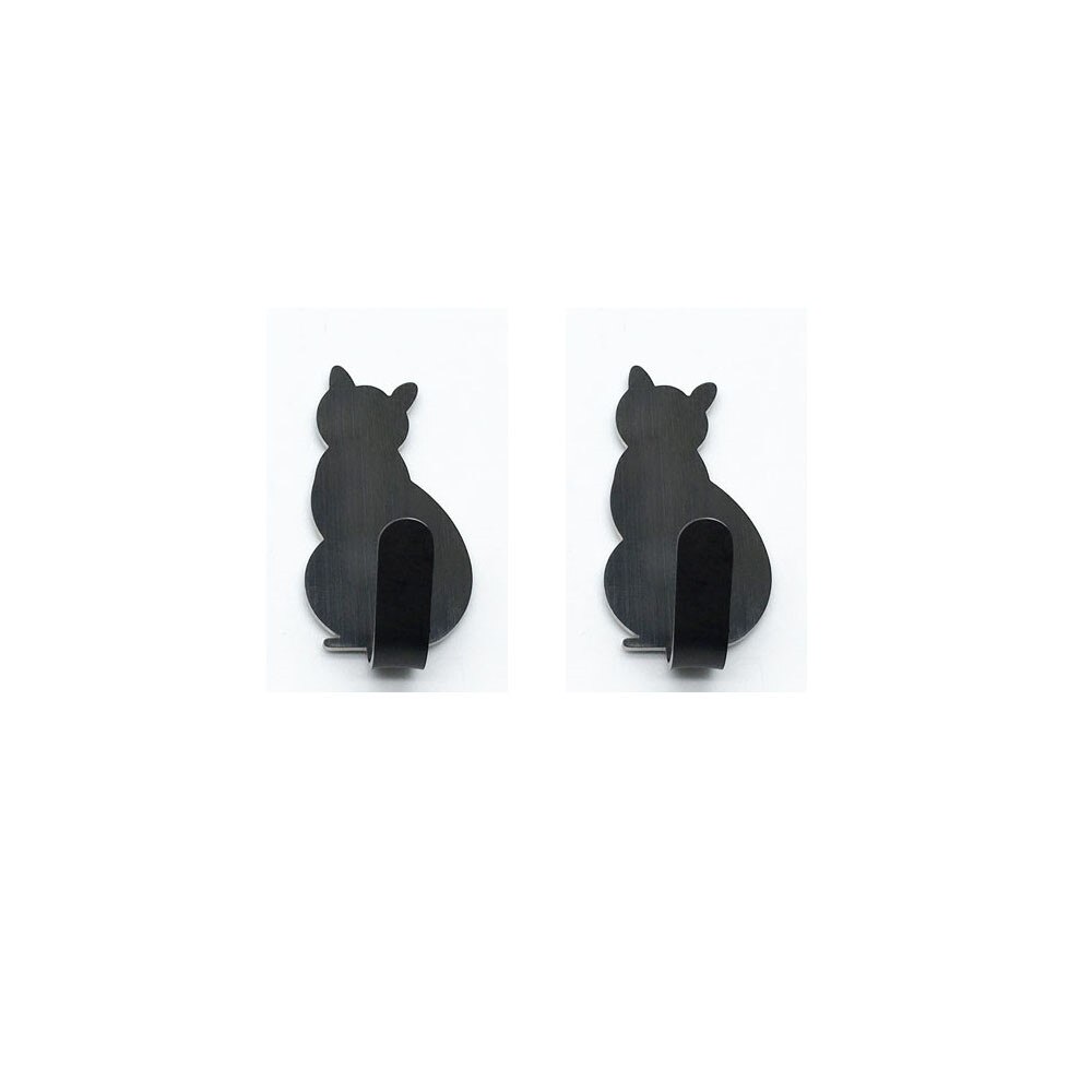 2 Stuks Zelfklevende Haken Mooie Kat Patroon Huis Keuken Muur Deur Haak Hanger Stok Rek Muur Opknoping Kleding Handdoek rekken: Grey