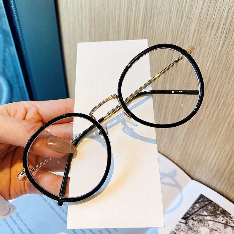 Imwete isot pyöreät lasikehykset miehet naiset metallilasien kehykset vintage optiset silmälasit mustat valkoiset silmälasit: Musta