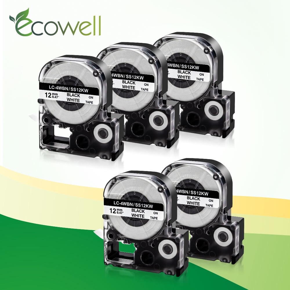 Ecowell 5pcs 12mm SS12KW LC-4WBN Black on White Compatible for Epson LW-300 LW-400 LW-600P LW-700 LC-4WBN9 Printer label maker: Default Title