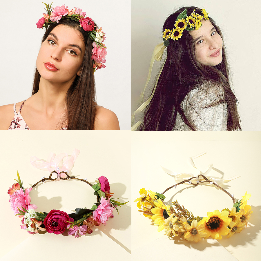 Corona pequeña de flores de girasol para niña, diadema para niña, accesorios para el cabello, tocado para mujer, guirnalda Floral, tocado nupcial