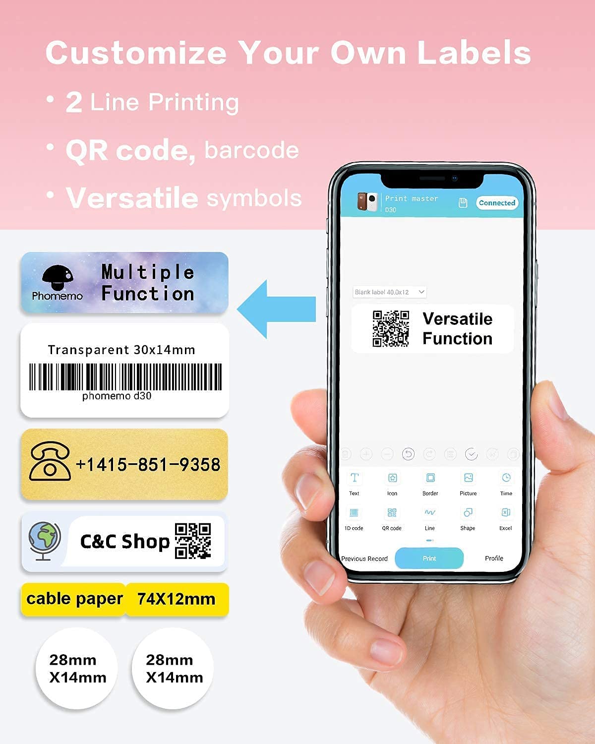 Phomemo D30 Label Printer Sticker Maker Machine Portable Bluetooth Label Maker Android iOS Mini Labeler for Office Home School