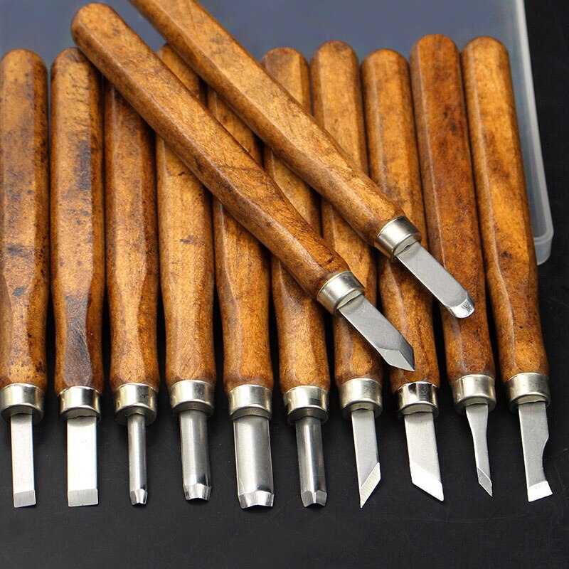 Handgemaakte Houtbewerking Gereedschap Houtsnijwerk Mes Kit Beitel Guts Diy Hand Graveren Platte Machete Hoek Cutter Set 14Cm 3-12 Stuks