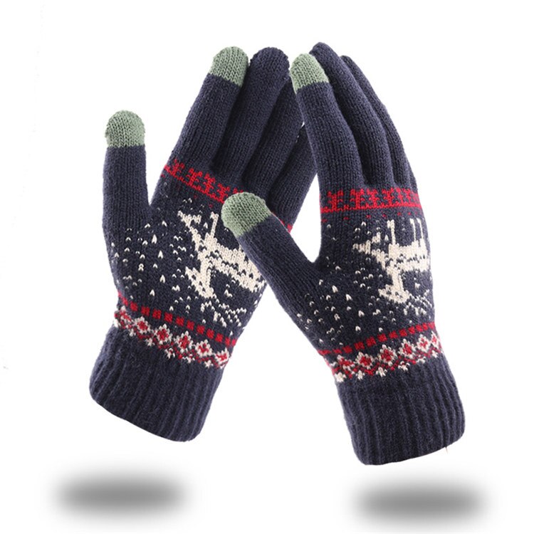 Jacquard varme fawn hansker dame berøringsskjerm hanske dame vinter fløyel ull hansker kvinnelige julevotter hanske: Svart