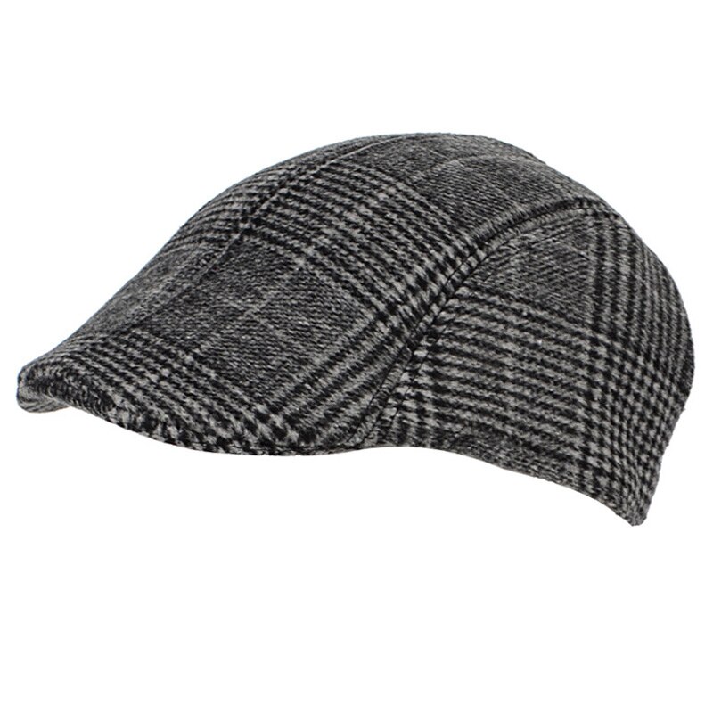 Classic Men's Cotton Plaid Flat Cap Working Driving Irish Ivy Cap Grey Khaki Head 58CM: Dark Grey