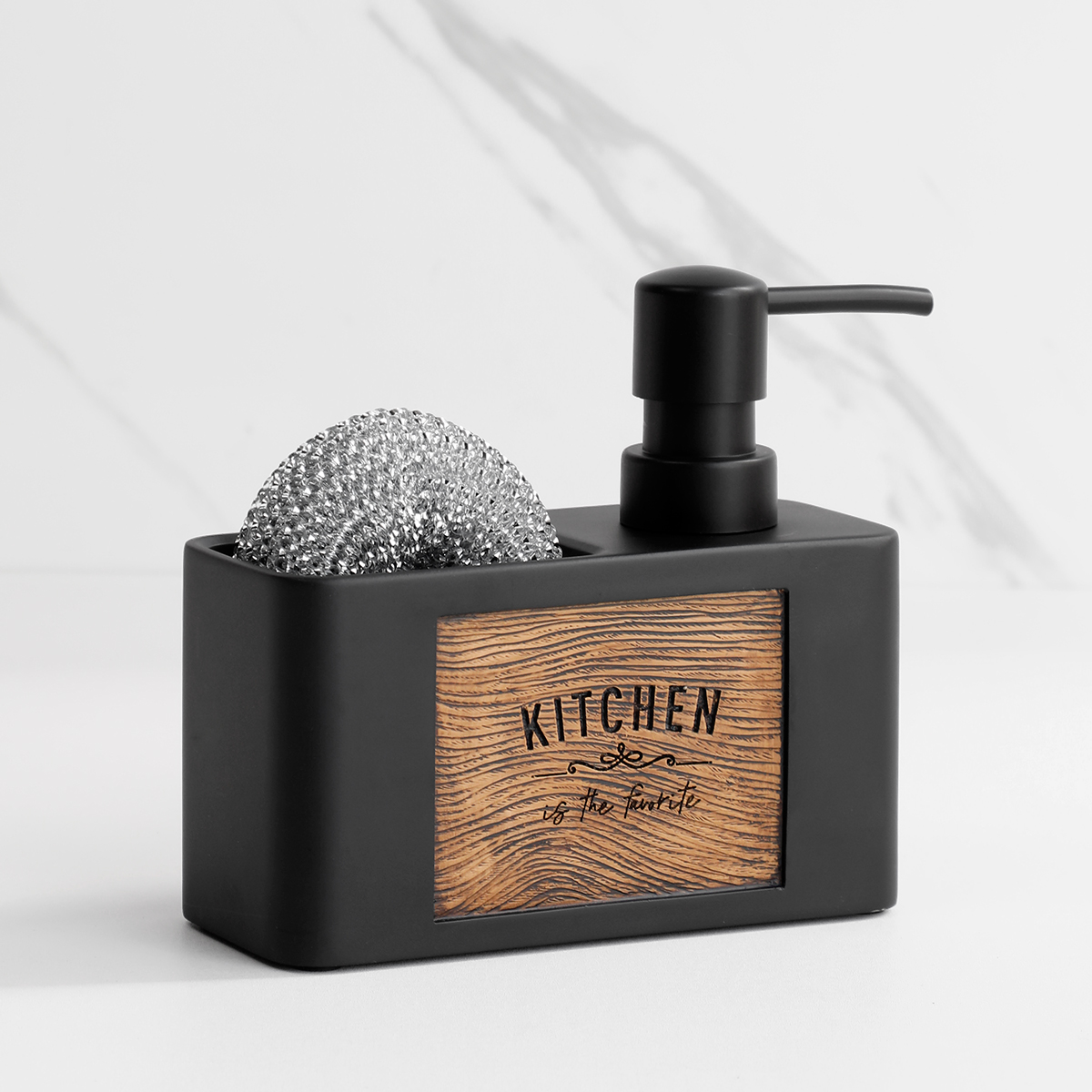 Distributeur de savon de cuisine avec porte-éponge, distributeur de savon liquide pour les mains et la vaisselle et porte-éponges noir et blanc: Black