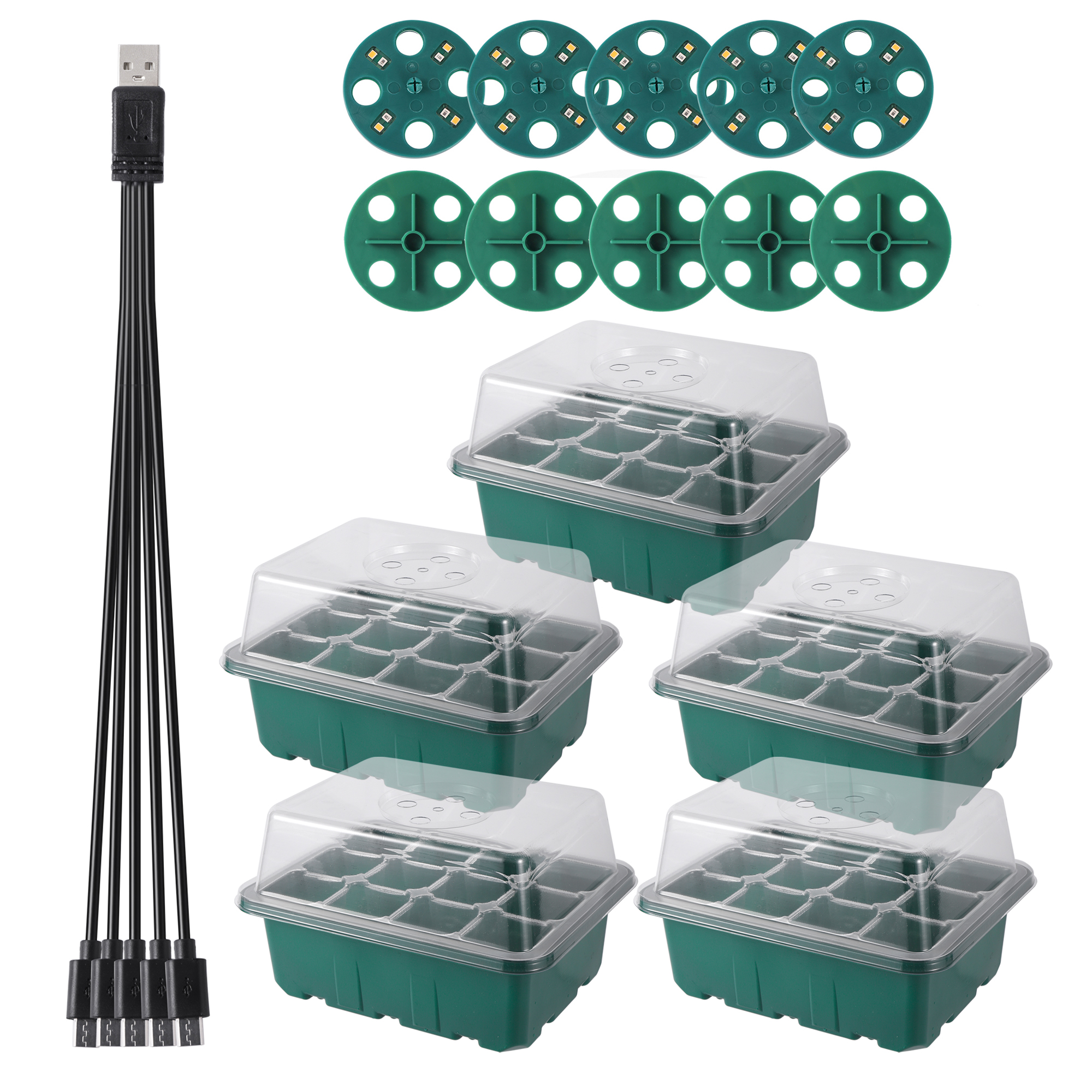 LED Plant Lights Seedling Trays Kit High Cover Propagator Growing Tray Seeds Starter Set Garden Greenhouse Seed Nursery Pots: green